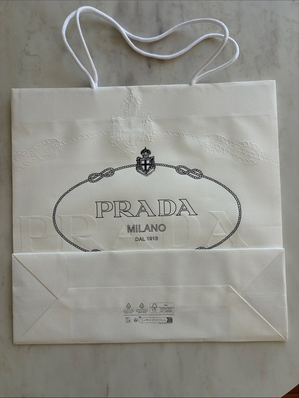Prada White & Navy Logo Paper Bag - Picture 2 of 4